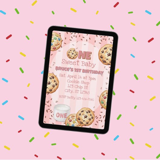 Invitation One Sweet Baby, Pink Cookie 1st birthday