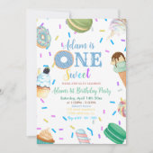 Invitation One Sweet Boy Donut Blue Dessert 1er anniversaire (Devant)