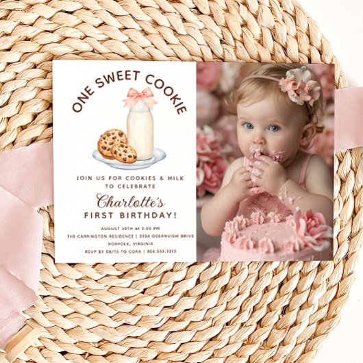 Invitation One Sweet Cookie Photo Girl Premier anniversaire