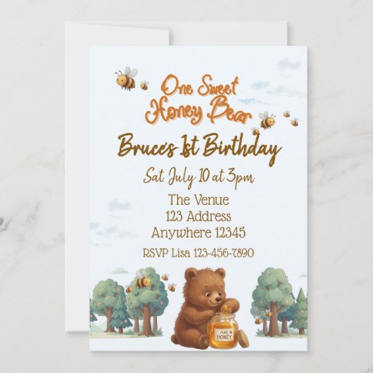 Invitation One Sweet Honey Bear, 1st Birthday (Devant)