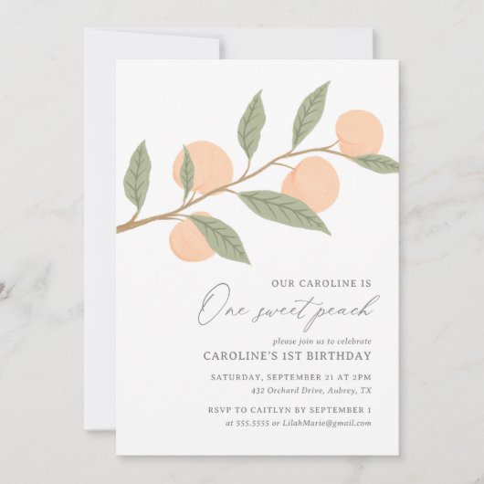 Invitation One Sweet Peach 1er anniversaire (Devant)
