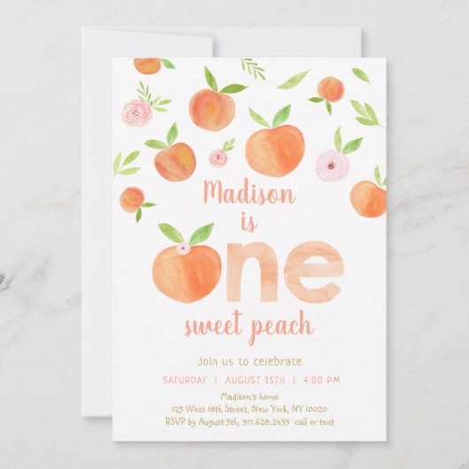 Invitation One Sweet Peach 1er anniversaire (Devant)