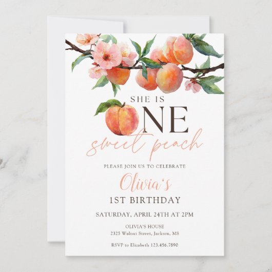 Invitation One Sweet Peach 1st Birthday (Devant)