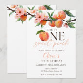 Invitation One Sweet Peach 1st Birthday (Devant / Derrière)