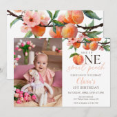 Invitation One Sweet Peach 1st Birthday Photo (Devant / Derrière)