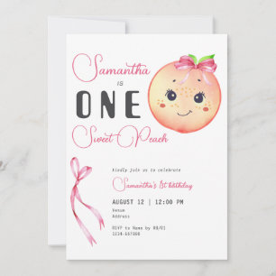 Invitation One Sweet Peach Cute Photo Girl 1er anniversaire