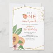 Invitation One Sweet Peach First Birthday photo (Devant)