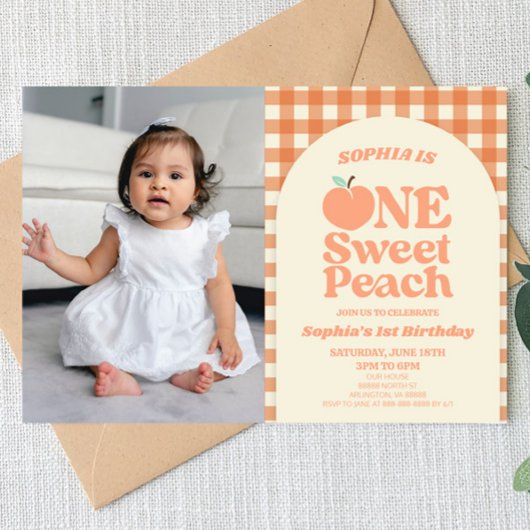 Invitation One Sweet Peach Photo 1er Anniversaire