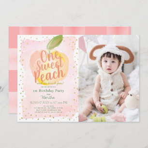 Invitation One Sweet Peach Pink Girl Photo 1er anniversaire