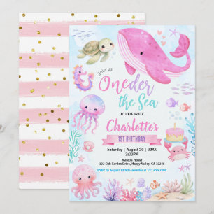 Invitation Oneder la fille de la mer 1er anniversaire pastel 
