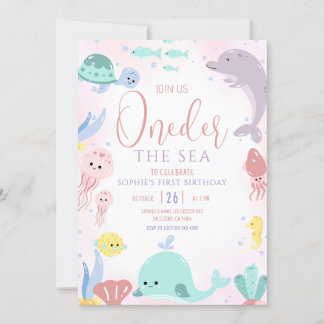 Invitation Oneder La Mer 1er Anniversaire Girl Cute Ocean