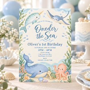 Invitation Oneder la Mer Aquarelle 1er Anniversaire