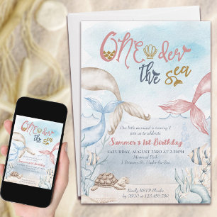 Invitation Oneder la Sirène de Mer Aquarelle 1er Anniversaire