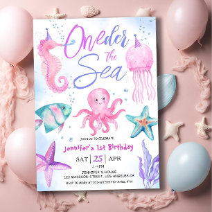 Invitation ONEder sous la mer ! Fille de 1er anniversaire Ros