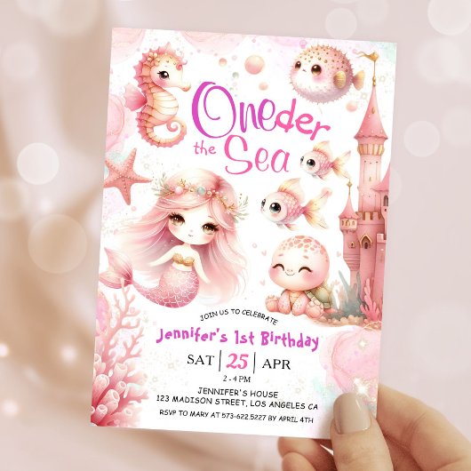 Invitation ONEder The Sea ! 1er Anniversaire Fille Animaux de