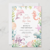 Invitation Oneder The Sea 1st Birthday Girl (Devant)