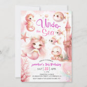 Invitation ONEder The Sea ! 3e anniversaire fille rose mignon (Devant)