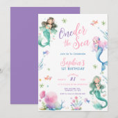 Invitation ONEder the Sea Little Mermaid First Birthday (Devant / Derrière)