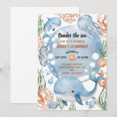 Invitation Oneder the Sea Mermaid Watercolor 1st Birthday (Devant / Derrière)