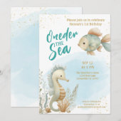 Invitation Oneder The Sea Summer Beach First Birthday  (Devant / Derrière)