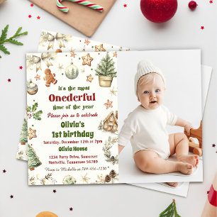 Invitation Onederday 1st Birthday Cookies Christmas Photo