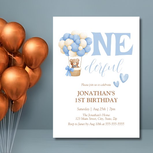 Invitation Onederder Bear Hot Air Balloon 1er anniversaire