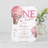 Invitation Onederder Pink Owl Hot Air Balloon 1er anniversair (Debout devant)