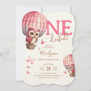 Invitation Onederder Pink Owl Hot Air Balloon 1er anniversair