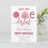 Invitation Onederderful Boho rose arc-en-ciel soleil Annivers (Debout devant)