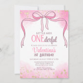 Invitation Onederful Coquette Pink Bow Parties scintillant 1e (Devant)
