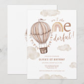Invitation ONEderful Hot Air Balloon Boho premier anniversair (Devant / Derrière)