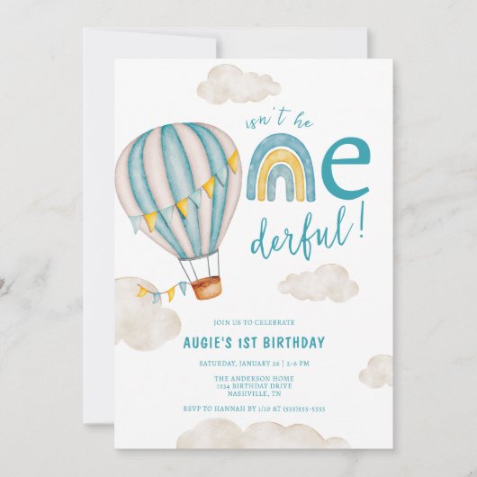 Invitation ONEderful Hot Air Balloon Boho premier anniversair (Devant)