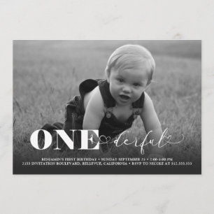 Invitation ONEderful Modern Photo 1er anniversaire