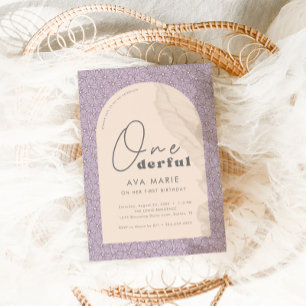 Invitation Onederful Retro Daisy Girls Purple 1er anniversair