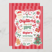 Invitation Onederful Time Of The Year Christmas Bow Birthday (Devant / Derrière)