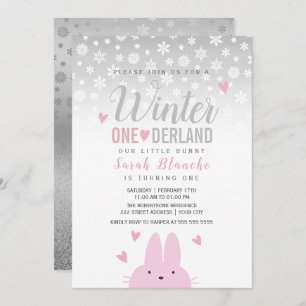 Invitation Onederland Argent rose 1er anniversaire