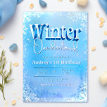 Invitation Onederland d'hiver - 1er anniversaire<br><div class="desc">Célébrez votre anniversaire et amusez-vous par temps froid. Le design de l'invitation est mis en valeur par le design de titre tendance élégant avec un arrière - plan de forêt enneigé</div>