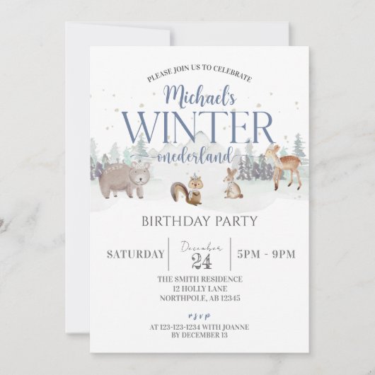 Invitation Onederland d'hiver Anniversaire, Animal 1er Annive (Devant)