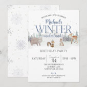 Invitation Onederland d'hiver Anniversaire, Animal 1er Annive (Devant / Derrière)