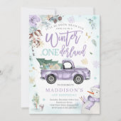 Invitation ONEderland d'hiver Camion Hiver Violet Bonhomme de (Devant)