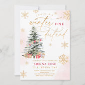 Invitation Onederland hiver Noël Rouge et or Anniversaire (Devant)