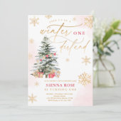 Invitation Onederland hiver Noël Rouge et or Anniversaire (Debout devant)