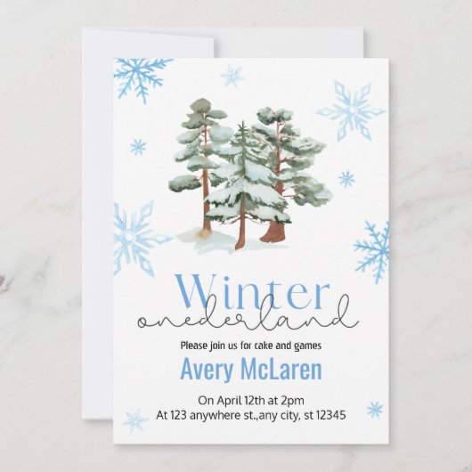 Invitation Onederland hivernal et fleur Anniversaire (Devant)