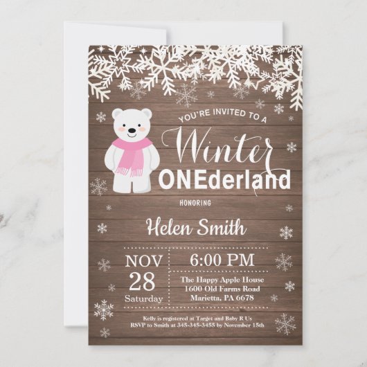 Invitation Onederland Ours polaire 1er anniversaire (Devant)