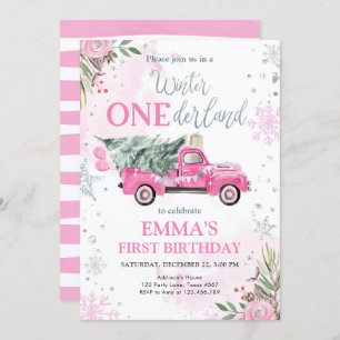 Invitation Onederland Pink Truck Girl Premier anniversaire