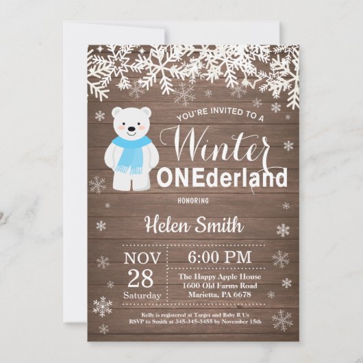 Invitation Onederland Polaire Bear Boy 1er Anniversaire (Devant)