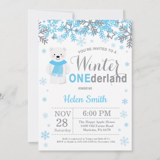 Invitation Onederland Polaire Bear Boy 1er Anniversaire (Devant)