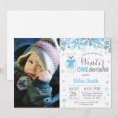 Invitation Onederland Polaire Bear Boy 1er Anniversaire (Devant / Derrière)