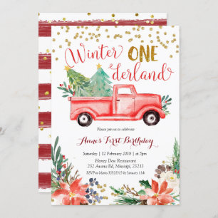 Invitation Onederland Red Christmas Truck Anniversaire