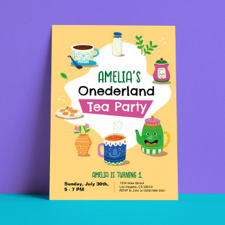 Invitation Onederland Tea Party - Première fête d'anniversair
